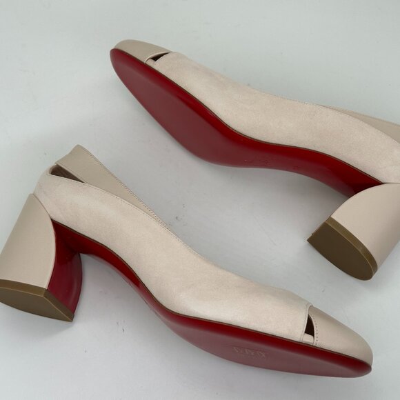 Christian Louboutin MISS DUVETTE 55 Cutout Block Heels Pumps Shoes Leche - Picture 11 of 15